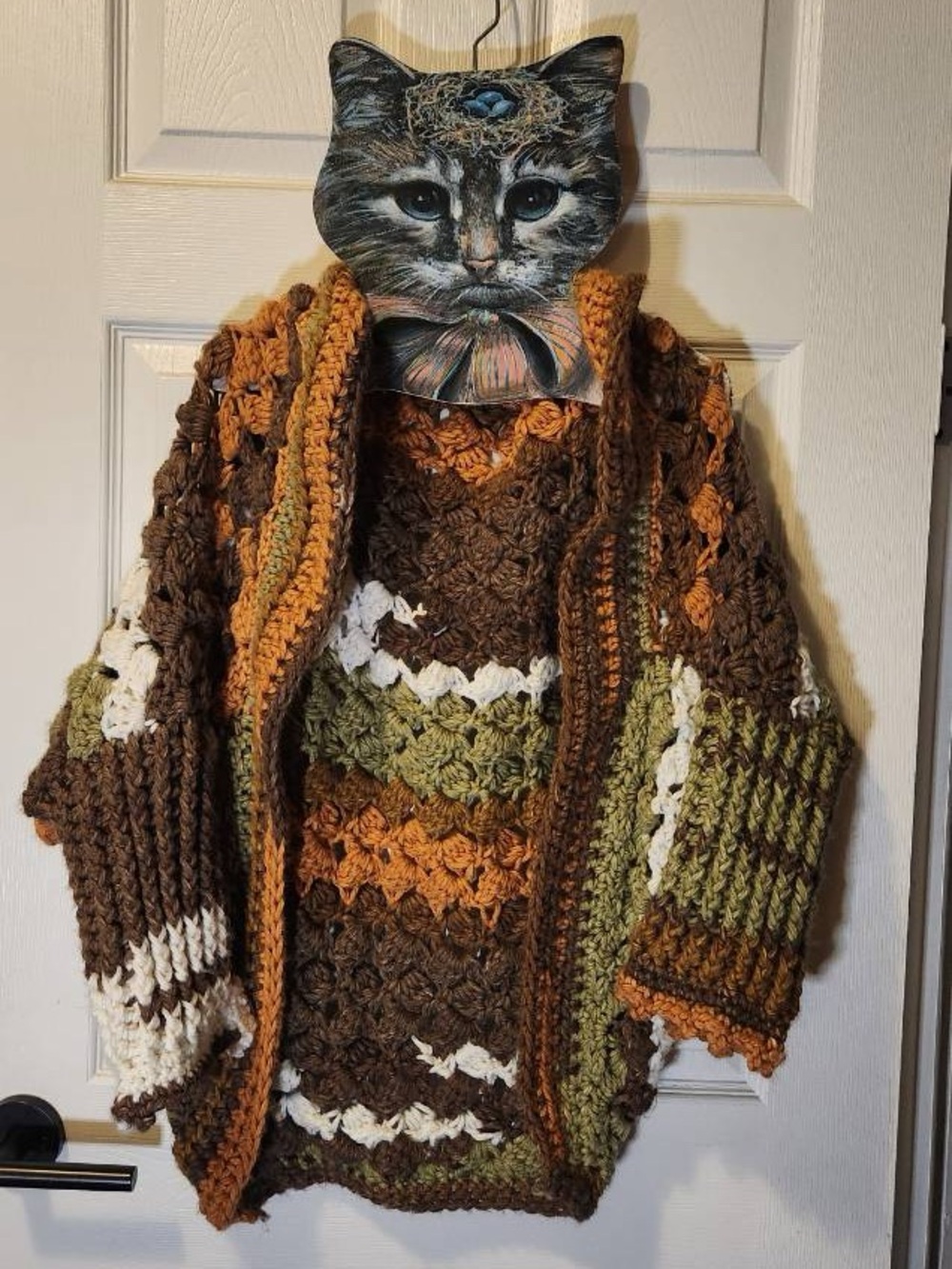 Handmade OOAK fall color cardigan with ribbed sleeves
